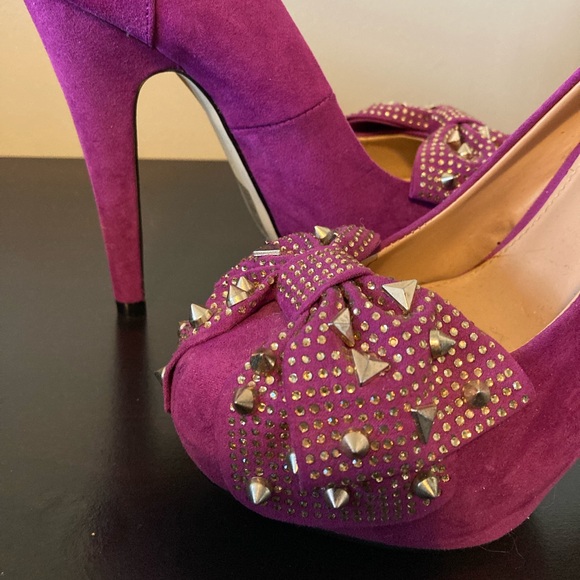 Material Girl Hot Pink Gold Spike Heels - Picture 2 of 6